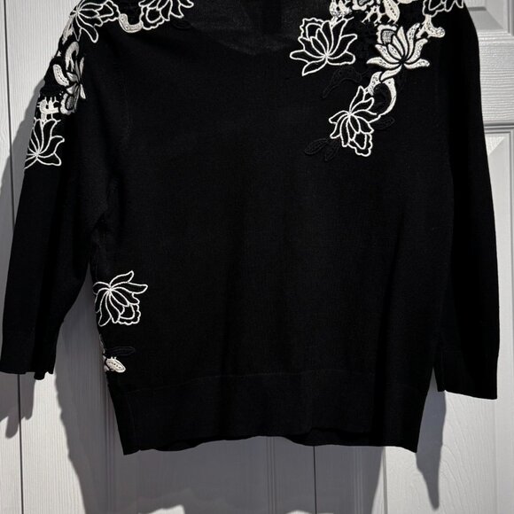 #19 WHBM Floral Embroidered & Sequined Cardigan, Large Petite - Picture 2 of 6